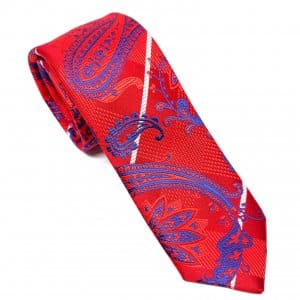 Elegancki Krawat Soczysta Czerwień Granatowy Wzór