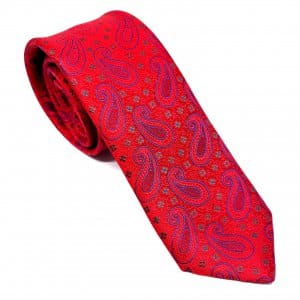 Elegancki Krawat Czerwień Kwiatki