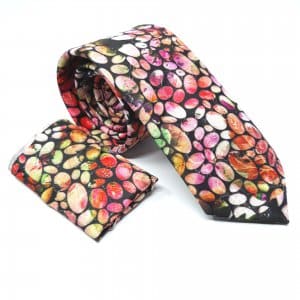 Elegancki Krawat z Poszetką Kolorowe Kamyki