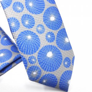 Dodatki Elegancki Krawat z Poszetką Szary Niebieskie Koła