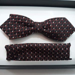 Zestaw mucha(slim) plus poszetka czarno czerwona