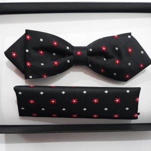 Zestaw mucha(slim) plus poszetka czarna kwiatki