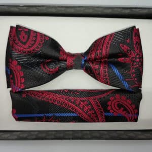 Mucha z poszetką czerwona - czarna orientalny wzór