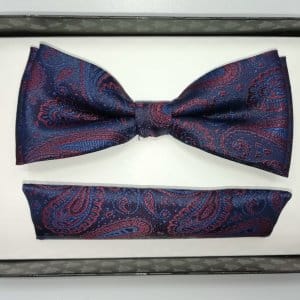 Mucha z poszetką granatowa - bordowa turecki wzór