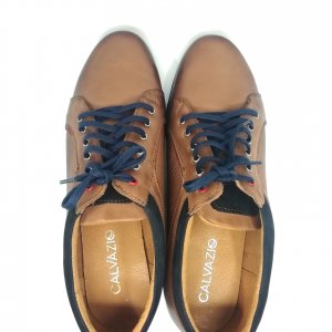 Buty Półsportowe Brązowo Granatowe Skóra