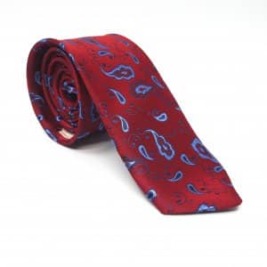Dodatki Elegancki Krawat Bordowy w Niebieski Ciekawy Wzór