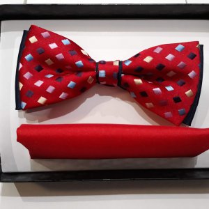 Muszka poszetka zestaw czerwona w romby