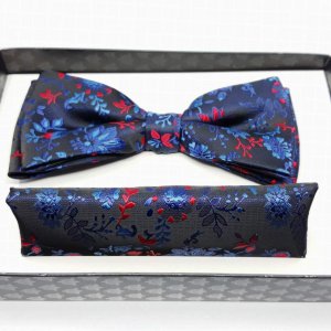 Mucha z poszetką granatowa - kwiatuszki