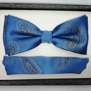 Mucha z poszetką błękitna - granatowa orientalny wzór