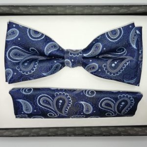 Mucha z poszetką granatowa - niebieska - turecki wzór