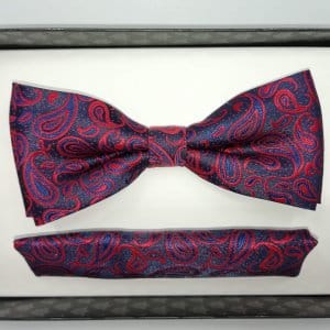 Mucha z poszetką granatowa - bordowa orientalny wzór