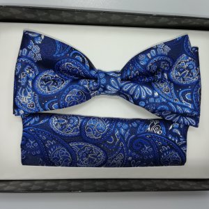 Mucha z poszetką szafirowa - biala