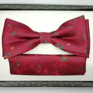 Mucha z poszetką bordowa - kwiaty - łowicki wzór