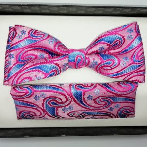 Mucha z poszetką różowa - niebieska- wzór