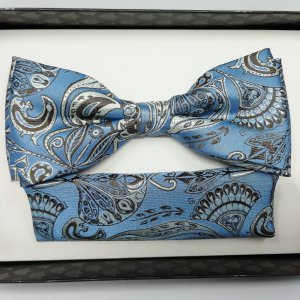 Mucha z poszetką niebieska - szara - turecki wzór