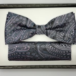 Mucha z poszetką szara - różowa - turecki wzór