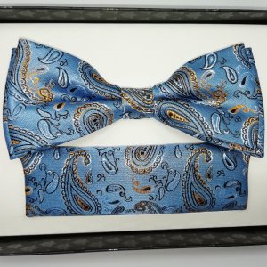 Mucha z poszetką niebieska pomarańczowa