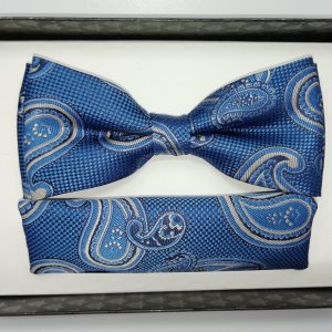 Mucha z poszetką niebieska - szara