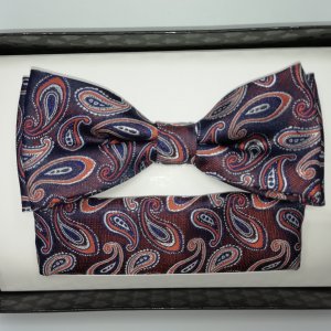 Mucha z poszetką granatowa - bordowa -brzoskwiniowa - wzór