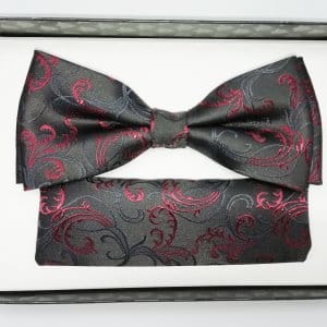 Mucha z poszetką czarna - bordowa - tłoczona