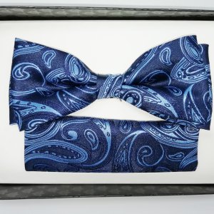 Mucha z poszetką granatowa - niebieska - wzór