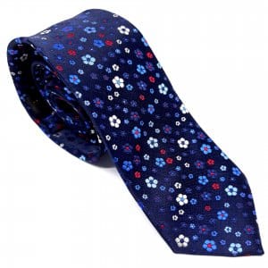 Elegancki Krawat Granatowe Kwiaty