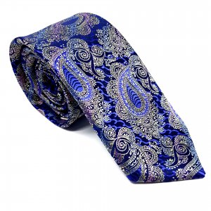 Elegancki Krawat Fioletowy w Różnokolorowe Wzory