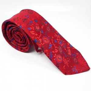 Elegancki Krawat Czerwony Tłoczone Kwiaty