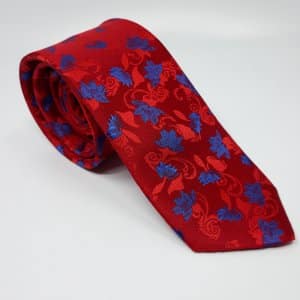 Elegancki Krawat Czerwony Kwiatki Chabrowe