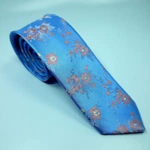 Elegancki Krawat Błękitny Pudrowe Kwiatki