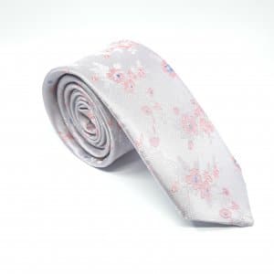 Elegancki Krawat Piotr Jasny Popiel Pudrowy Róż Kwiaty