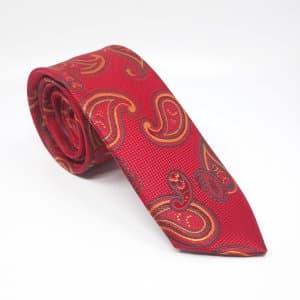 Dodatki Elegancki Krawat Czerwony Musztardowy Wzór