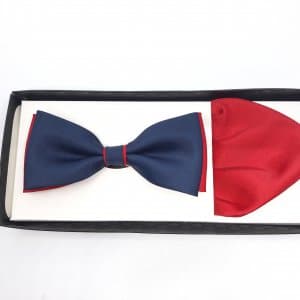 Mucha Granatowa z poszetką czerwoną gładka