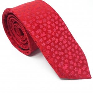 Elegancki Krawat Czerwony Tłoczone Kwiatki