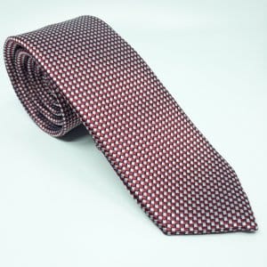 Elegancki Krawat Bordowy Biała Szachownica
