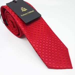 Elegancki Krawat Roberto Czerwony Kostki