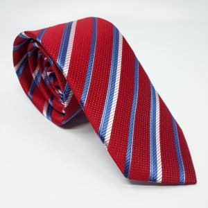 Dodatki Elegancki Krawat Bordowy Biało Niebieskie Paski
