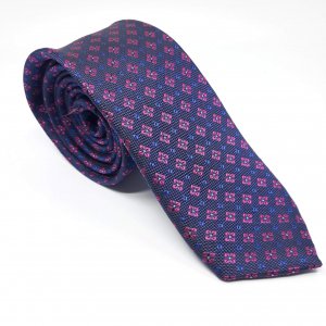 Elegancki Krawat Granatowy Różowe Kwiatki