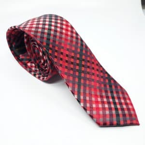 Elegancki Krawat Czarno Czerwony Krata