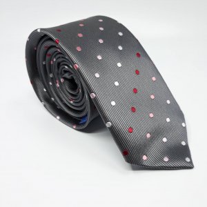 Elegancki Krawat Popielaty Kolorowe Kropki