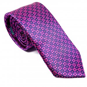 Elegancki Krawat Różowy Granatowe Kwadraciki
