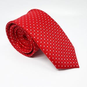 Elegancki Krawat Czerwony Białe Kwadraty