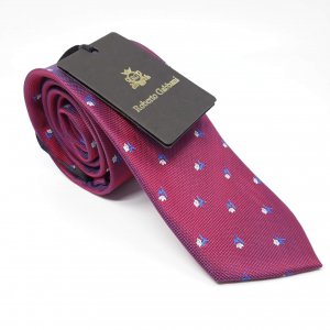 Elegancki Krawat Czerwony Kwiatki