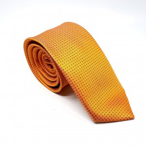 Elegancki Krawat Pomarańczowy w Czarne Kropeczki