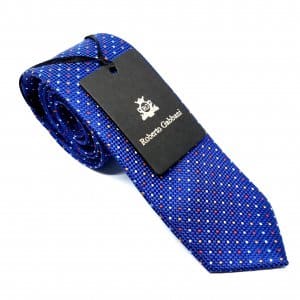 Dodatki Elegancki Krawat Granatowy w Kolorowe Kropki