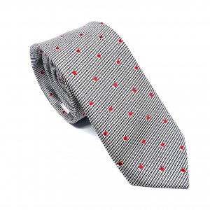 Elegancki Krawat Popielaty Bordowe Kropki