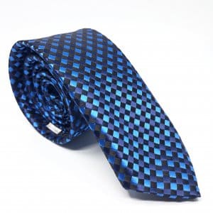 Elegancki Krawat Granatowo Szafirowy Szachownica