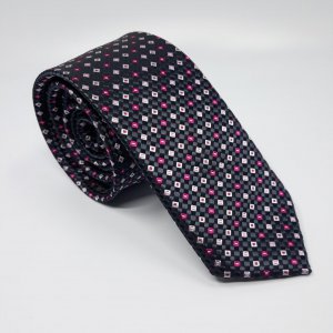 Elegancki Krawat Czarny Kwadraciki