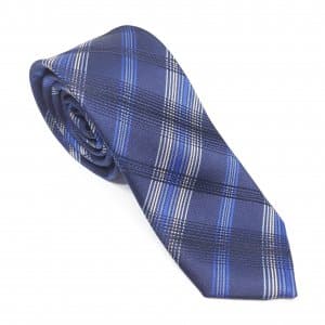 Elegancki Krawat Granatowo Niebieski Krata