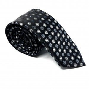 Elegancki Krawat Czarny Szare Kółka